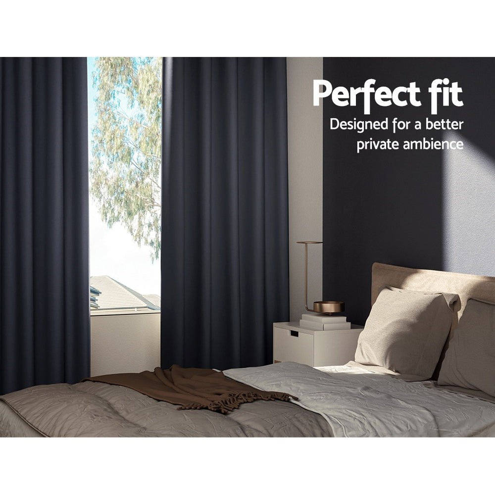 2X Blockout Curtains Eyelet 300X230Cm Black/Charcoal
