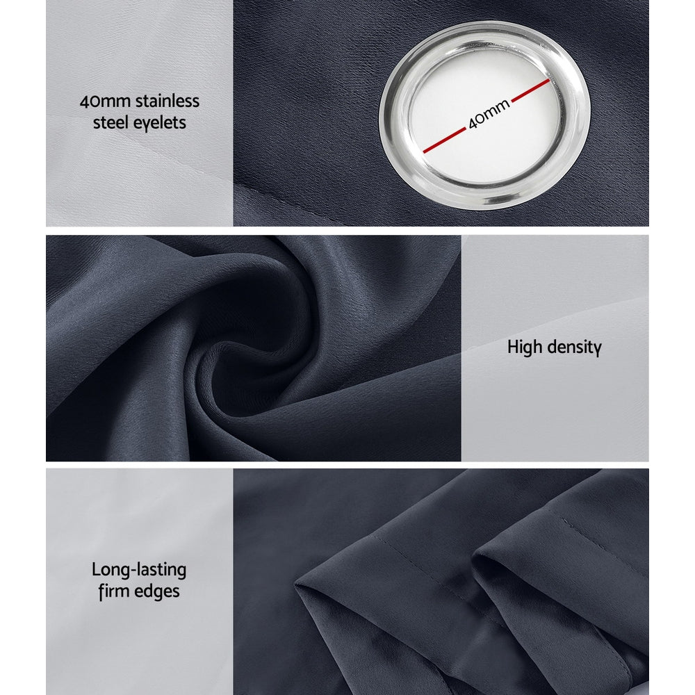 2X Blockout Curtains Eyelet 300X230Cm Black/Charcoal