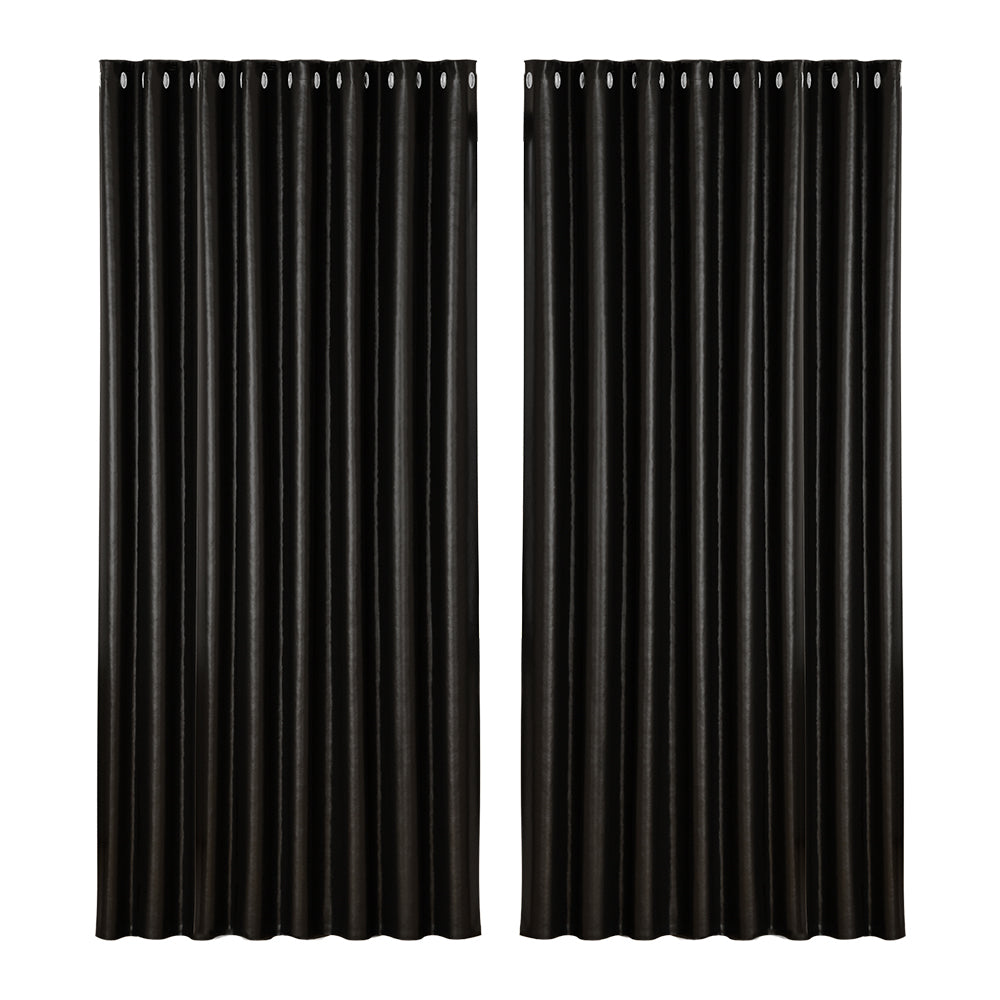 Curtains & Drapes - 2X Blockout Curtains Eyelet Beige/Black Shine