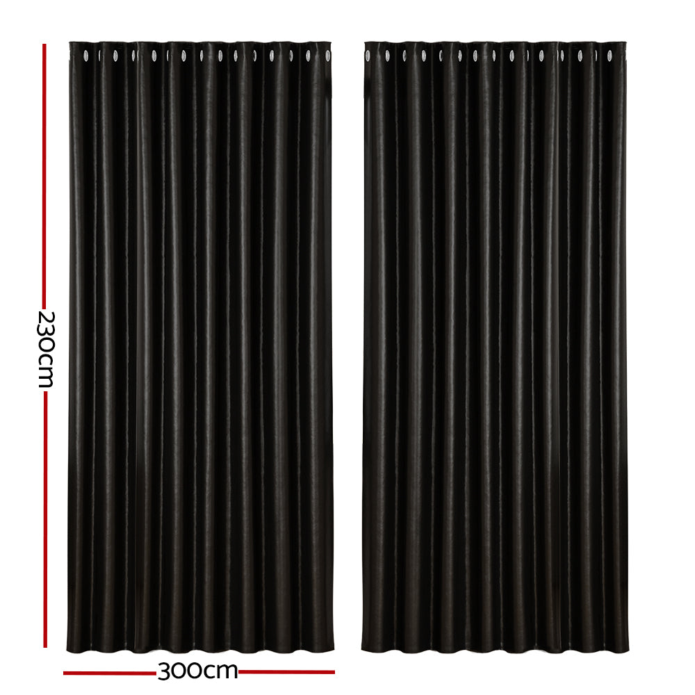 2X Blockout Curtains Eyelet Beige/Black Shine | Beige colour