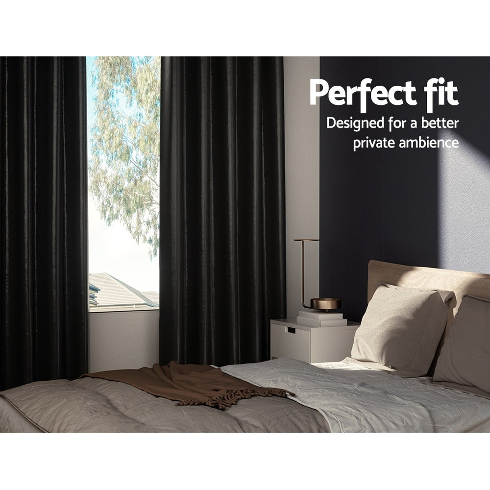 Blkcrt Eye - 2X Blockout Curtains Eyelet Beige/Black Shine