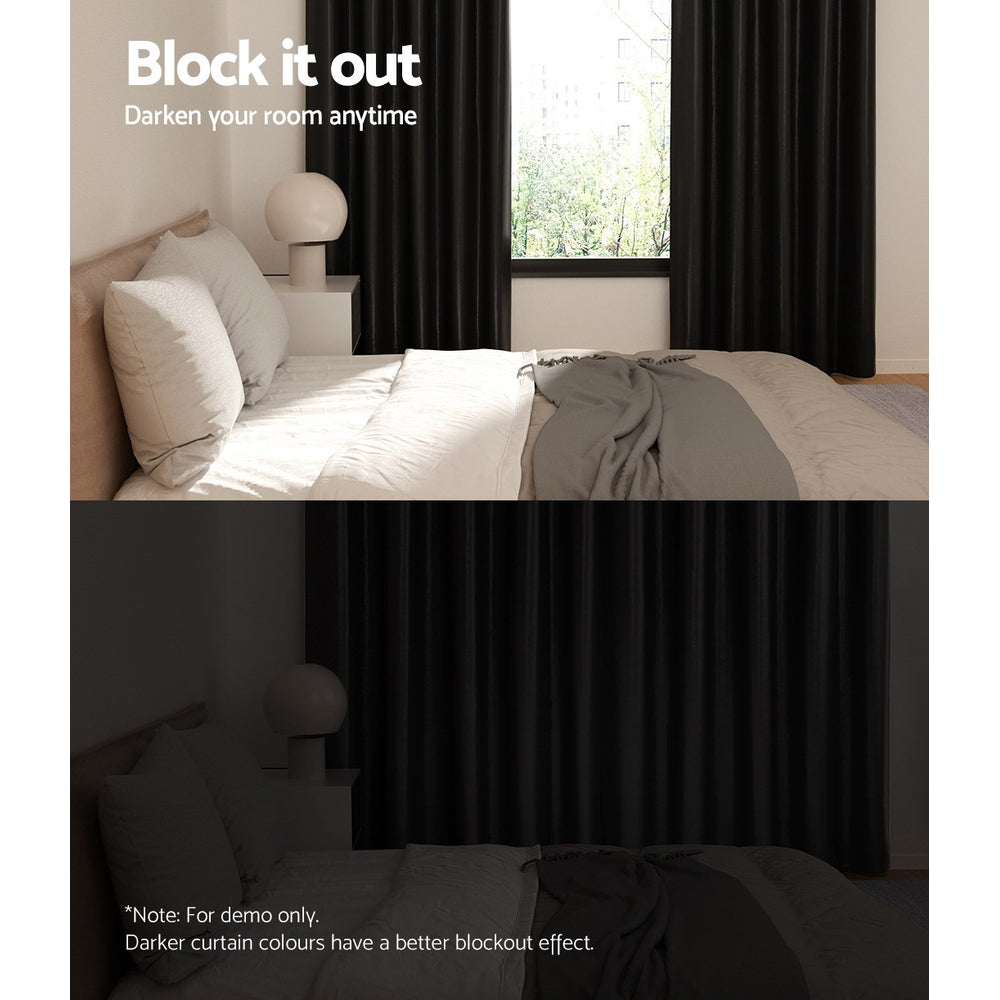 Beige colour - 2X Blockout Curtains Eyelet Beige/Black Shine