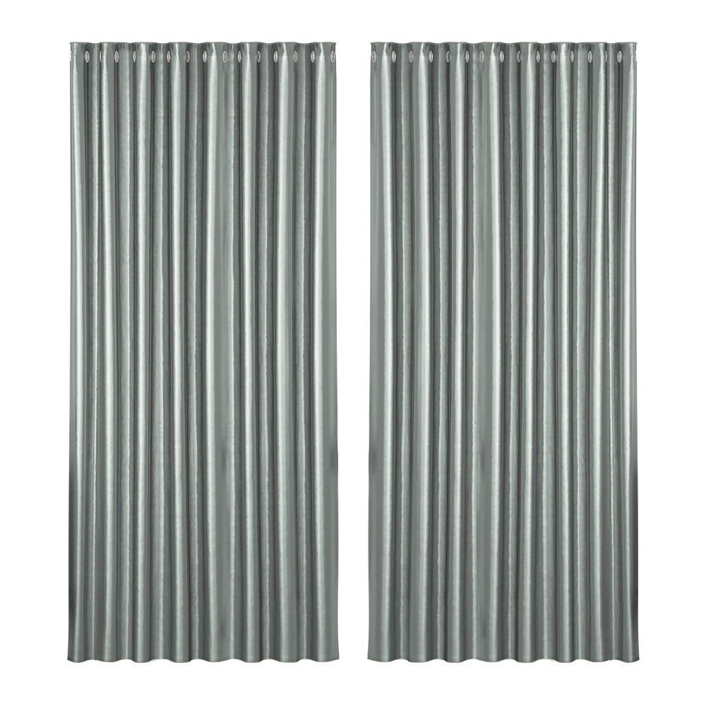 Grey colour - 2X Blockout Curtains Eyelet 300X230Cm Grey Shine