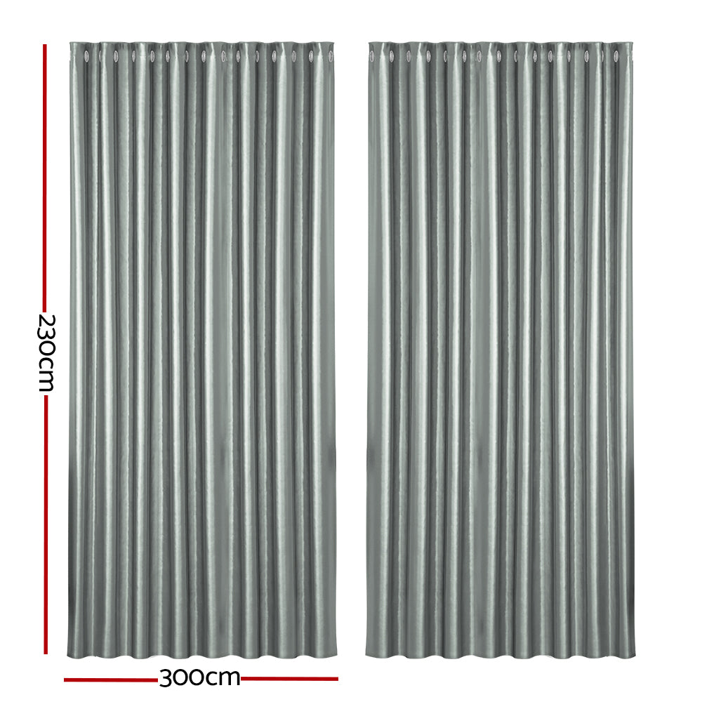 Curtains & Drapes - 2X Blockout Curtains Eyelet 300X230Cm Grey Shine