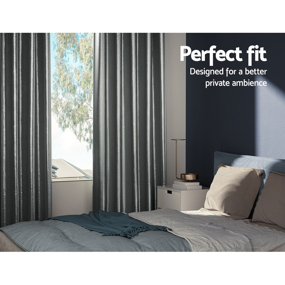 2X Blockout Curtains Eyelet 300X230Cm Grey Shine | Curtains & Drapes