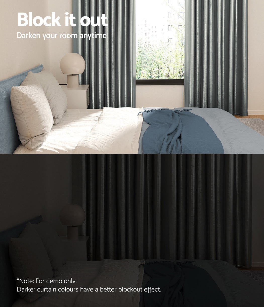 2X Blockout Curtains Eyelet 300X230Cm Grey Shine | Grey colour
