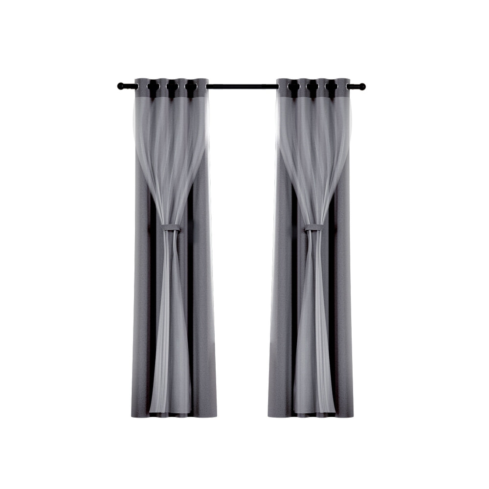 2X Blockout Sheer Curtains Beige/Black/Chracoal/Grey