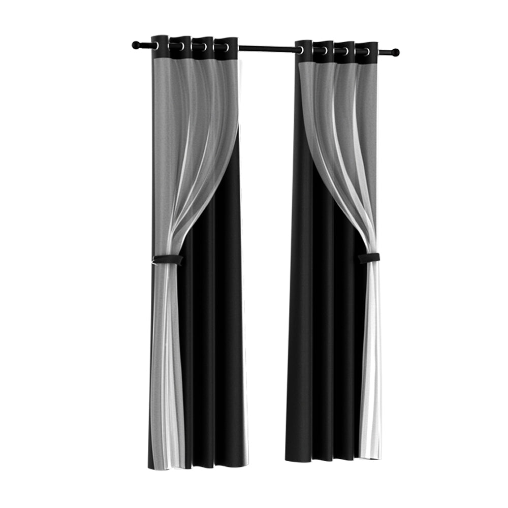 2X Blockout Sheer Curtains Beige/Black/Chracoal/Grey