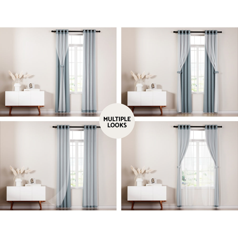 2X Blockout Sheer Curtains Beige/Black/Chracoal/Grey