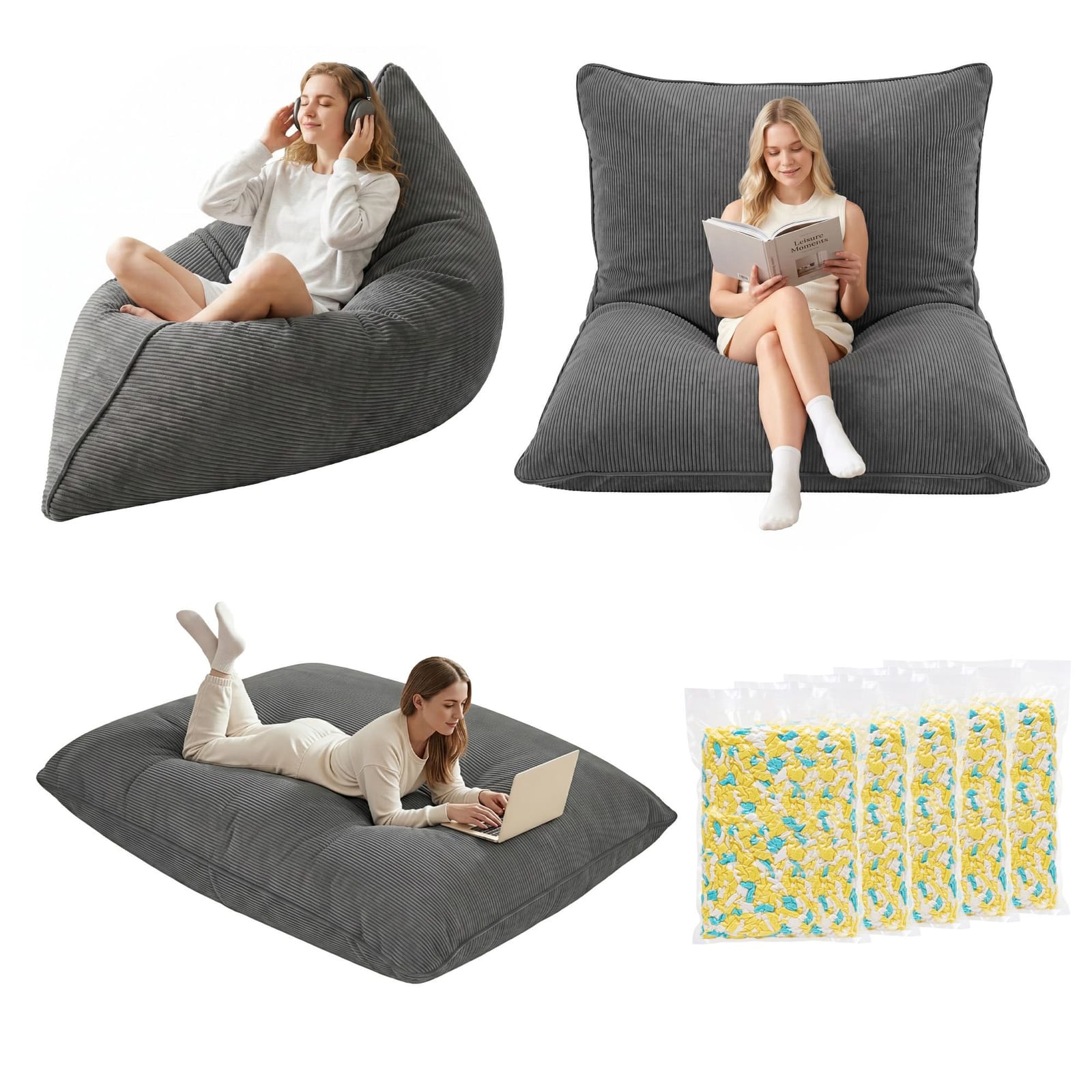 Convertible Bean Bag Chair Grey 180x140cm