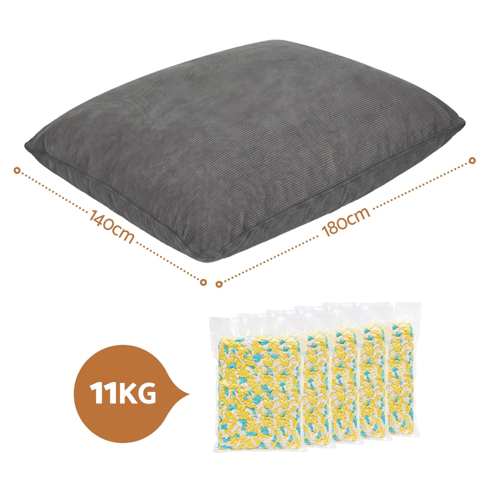 Convertible Bean Bag Chair Grey 180x140cm