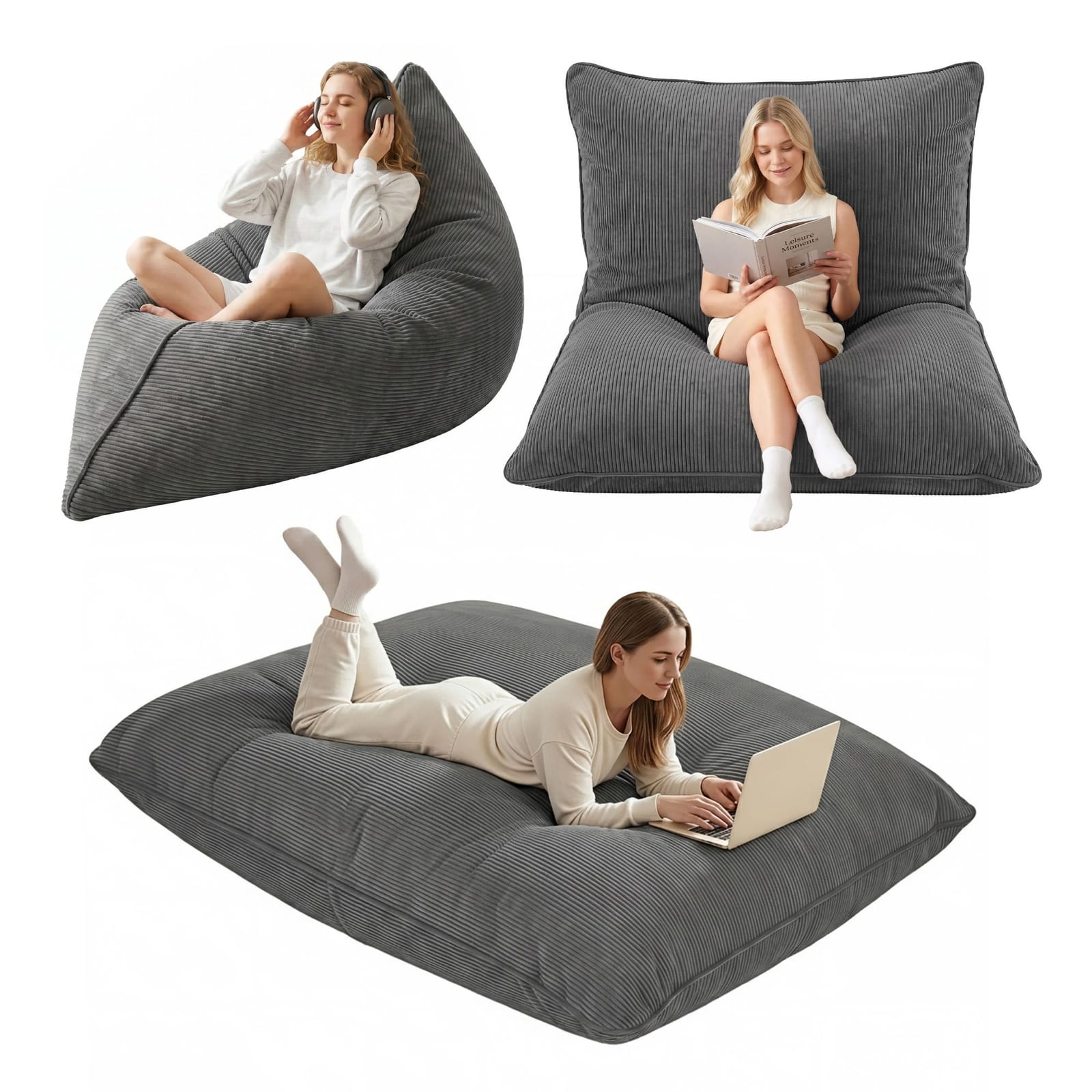 Bean Bag Chair Cover Grey 180x140cm