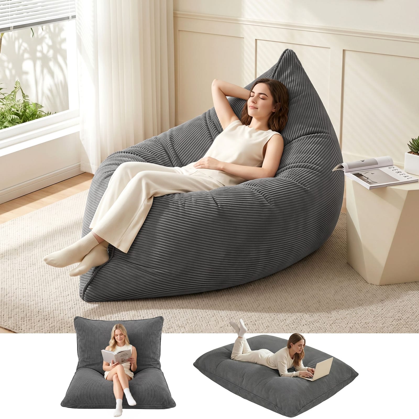 Bean Bag Chair Cover Grey 180x140cm