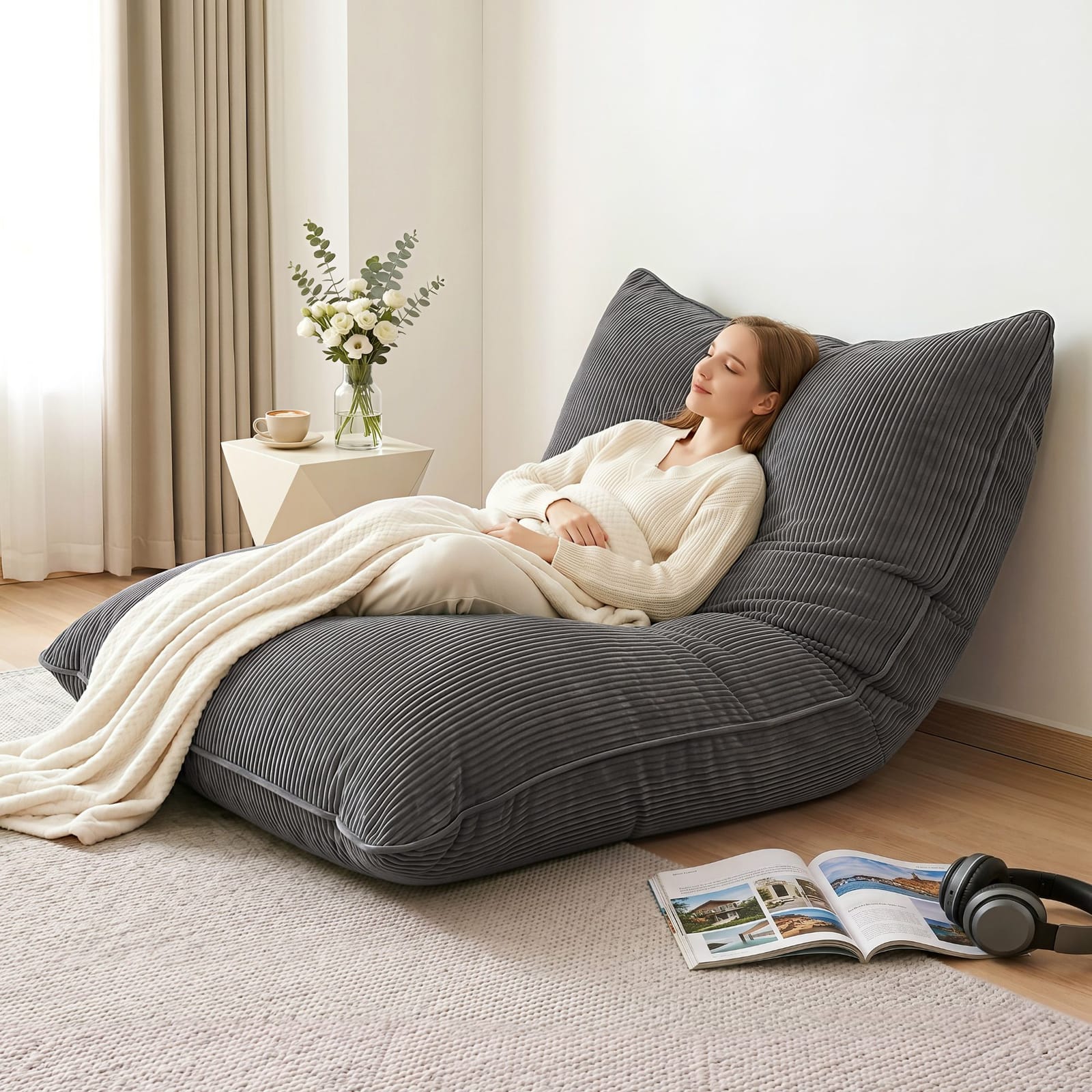 Bean Bag Chair Cover Grey 180x140cm