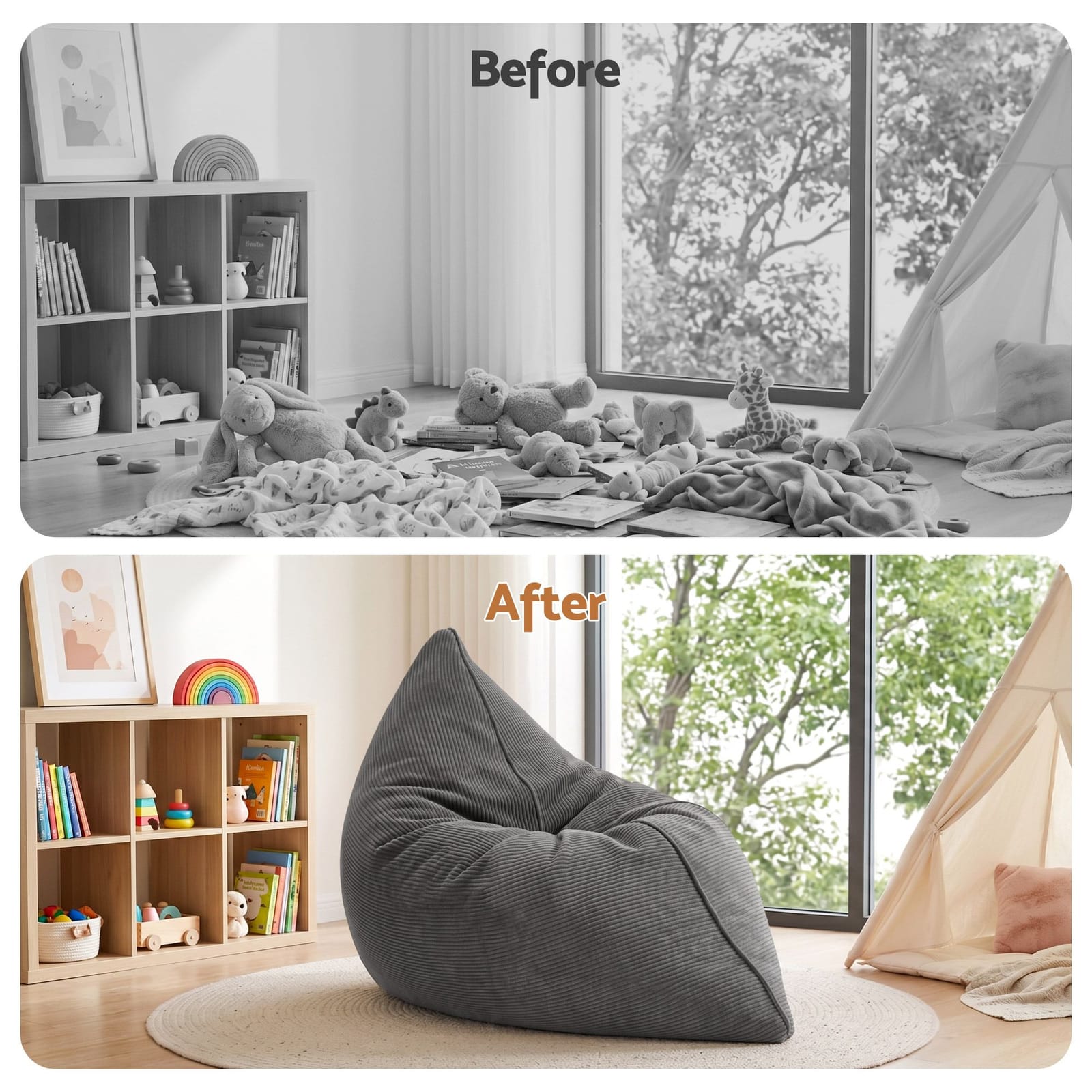 Bean Bag Chair Cover Grey 180x140cm