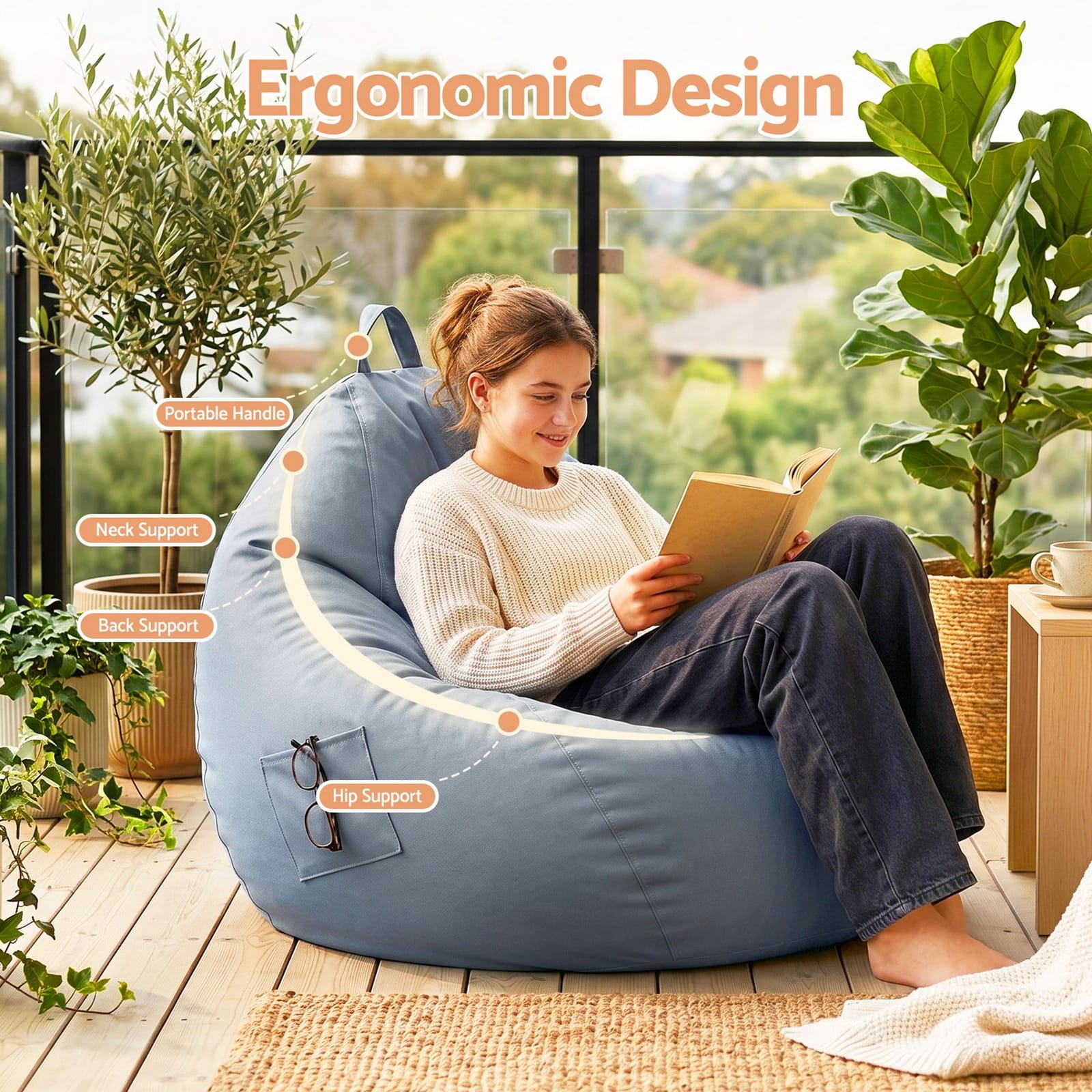 Grey Outdoor Bean Bag Cover 83x87x77cm
