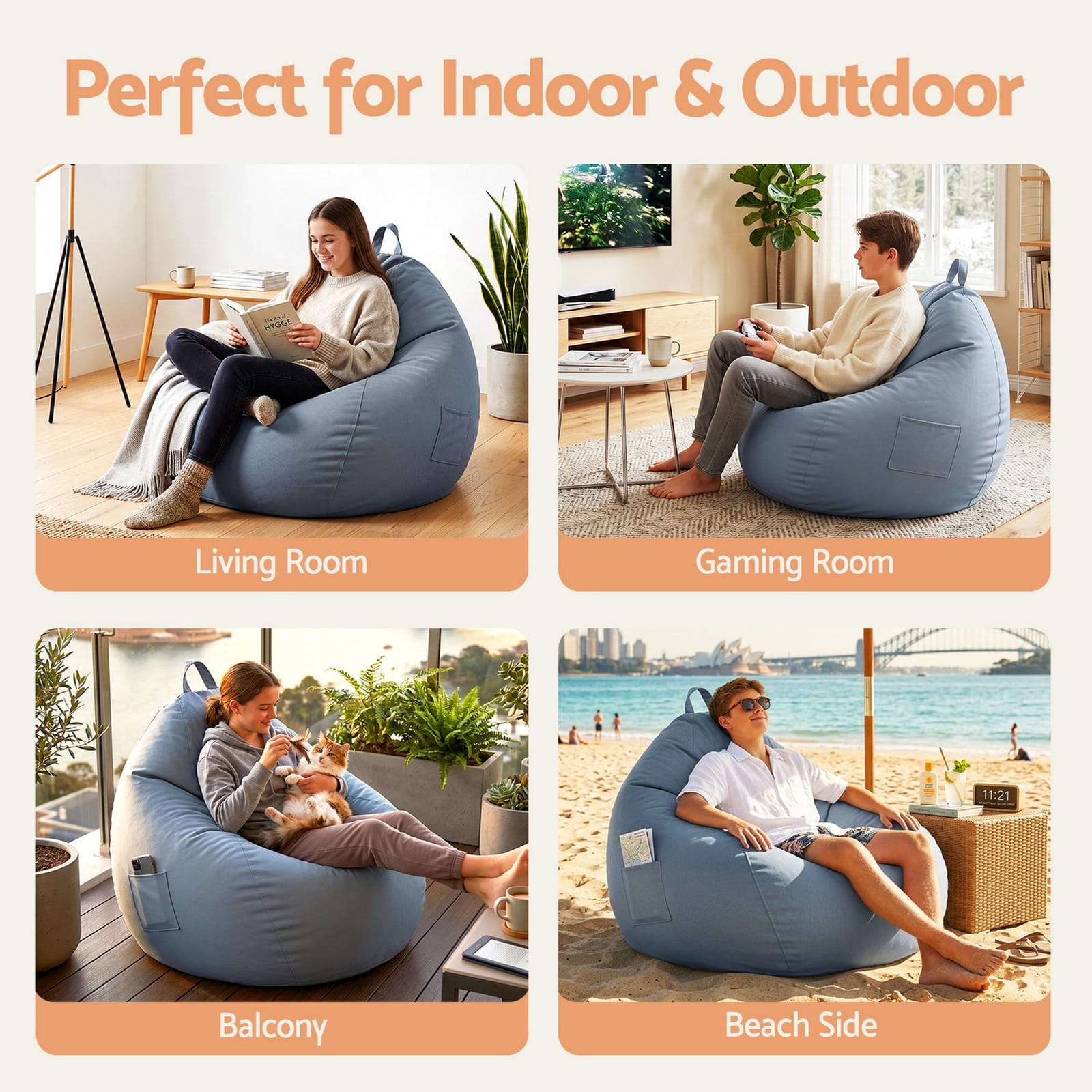 Grey Outdoor Bean Bag Cover 83x87x77cm