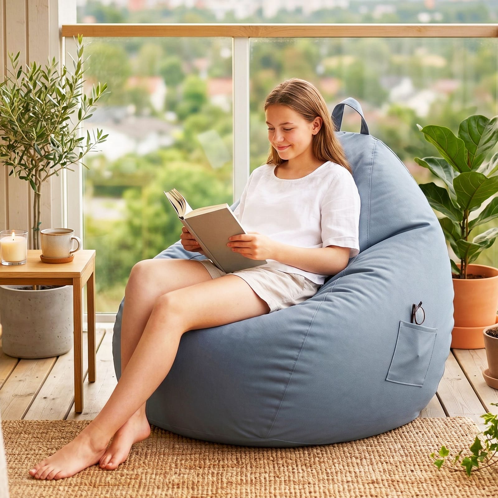 Grey Outdoor Bean Bag Cover 83x87x77cm