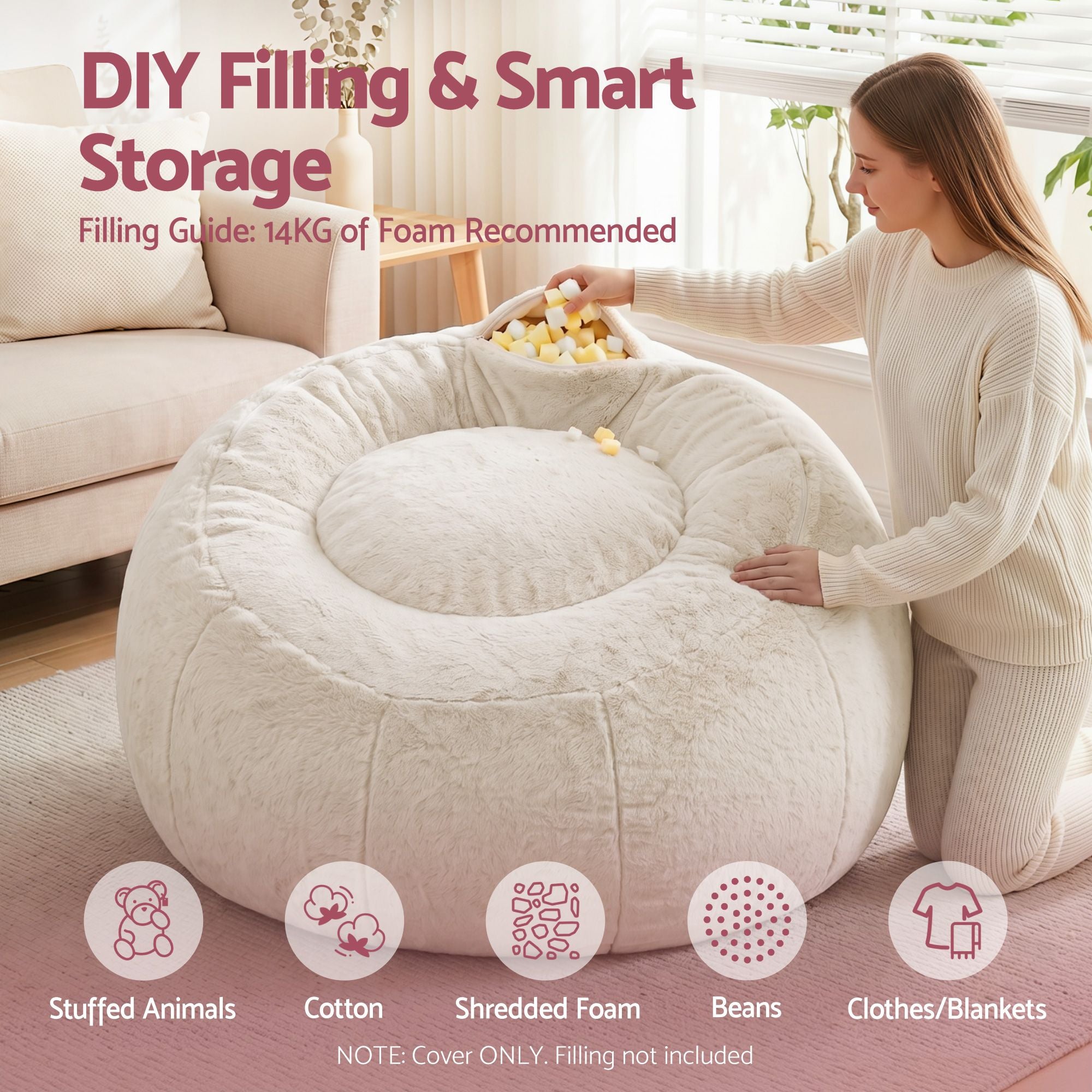 Faux Fur Bean Bag Cover Stuffed Animal Storage | Simpledeals