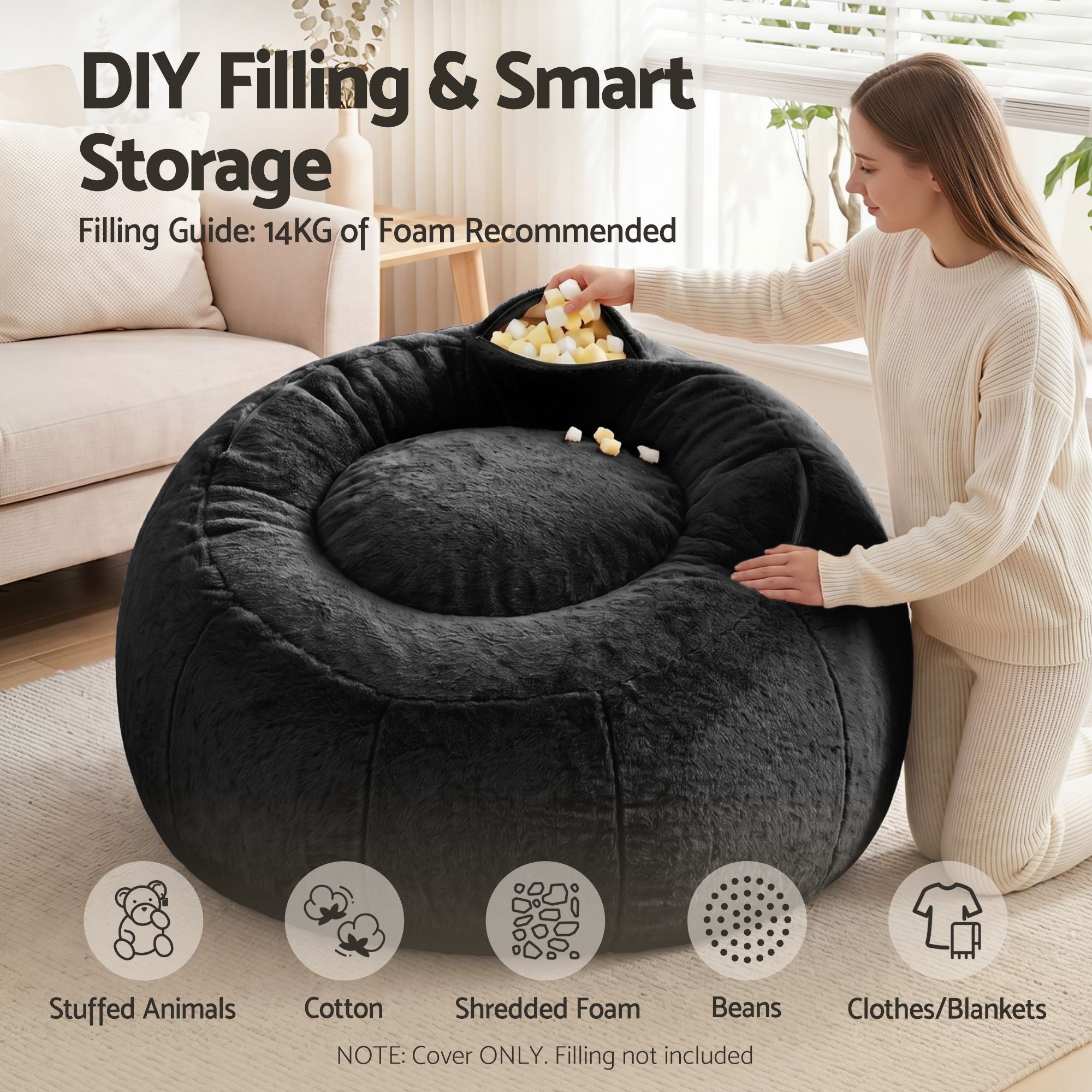 Artiss Bean Bag Cover Faux Fur Large Round | Simpledeals