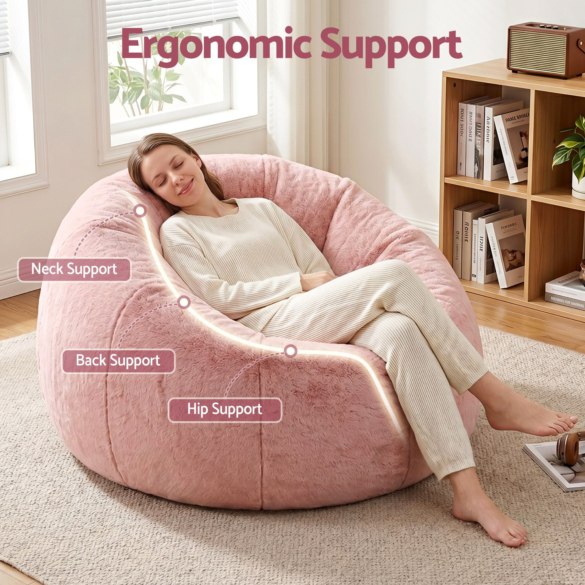 Artiss Bean Bag Cover Faux Fur Large Pink | Simpledeals