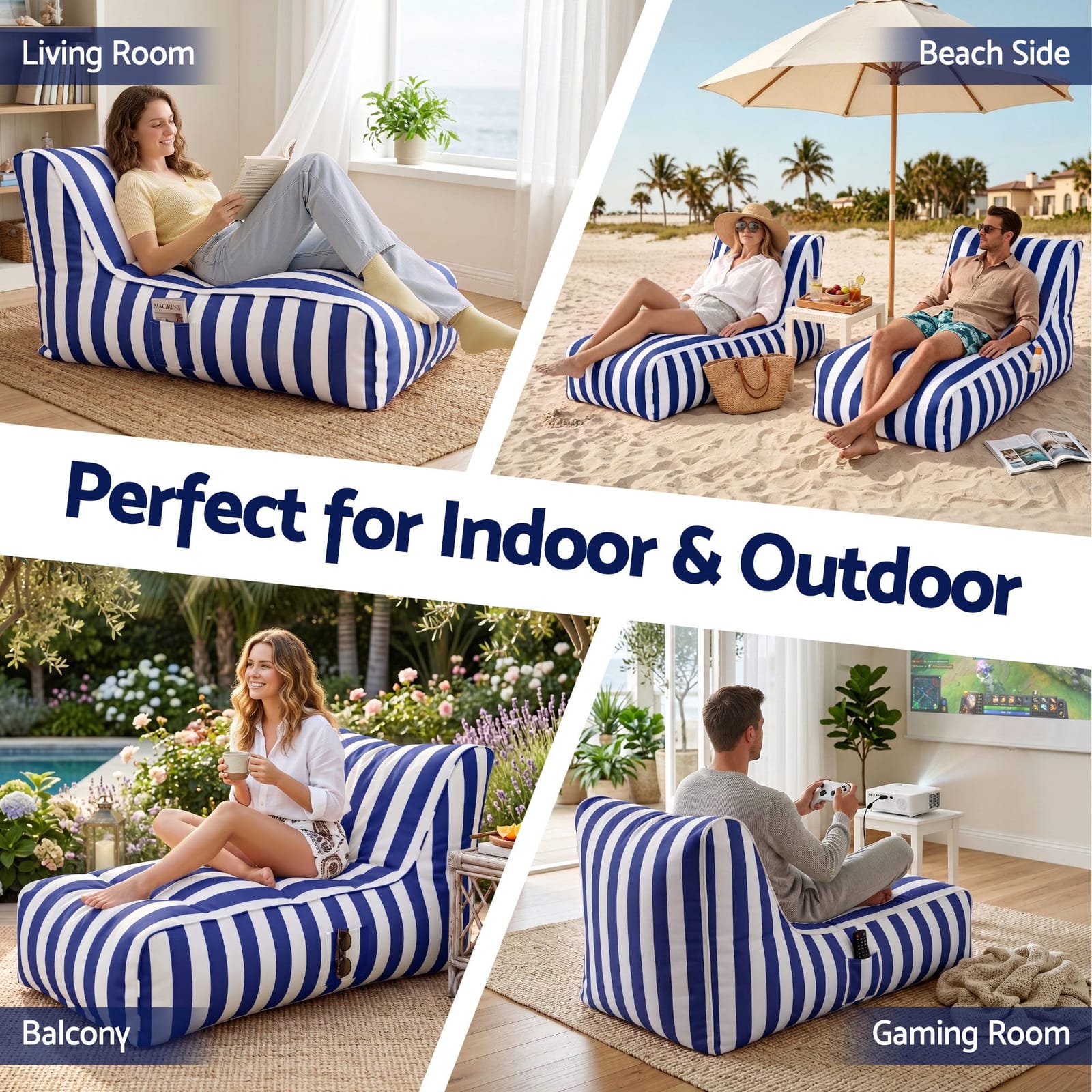 Outdoor Bean Bag Chair Water Resistant 120x60x66cm