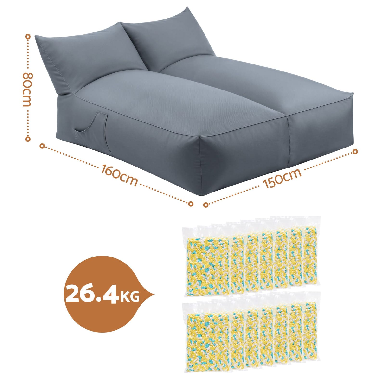 Outdoor Bean Bag Chair Grey 150x160x80cm