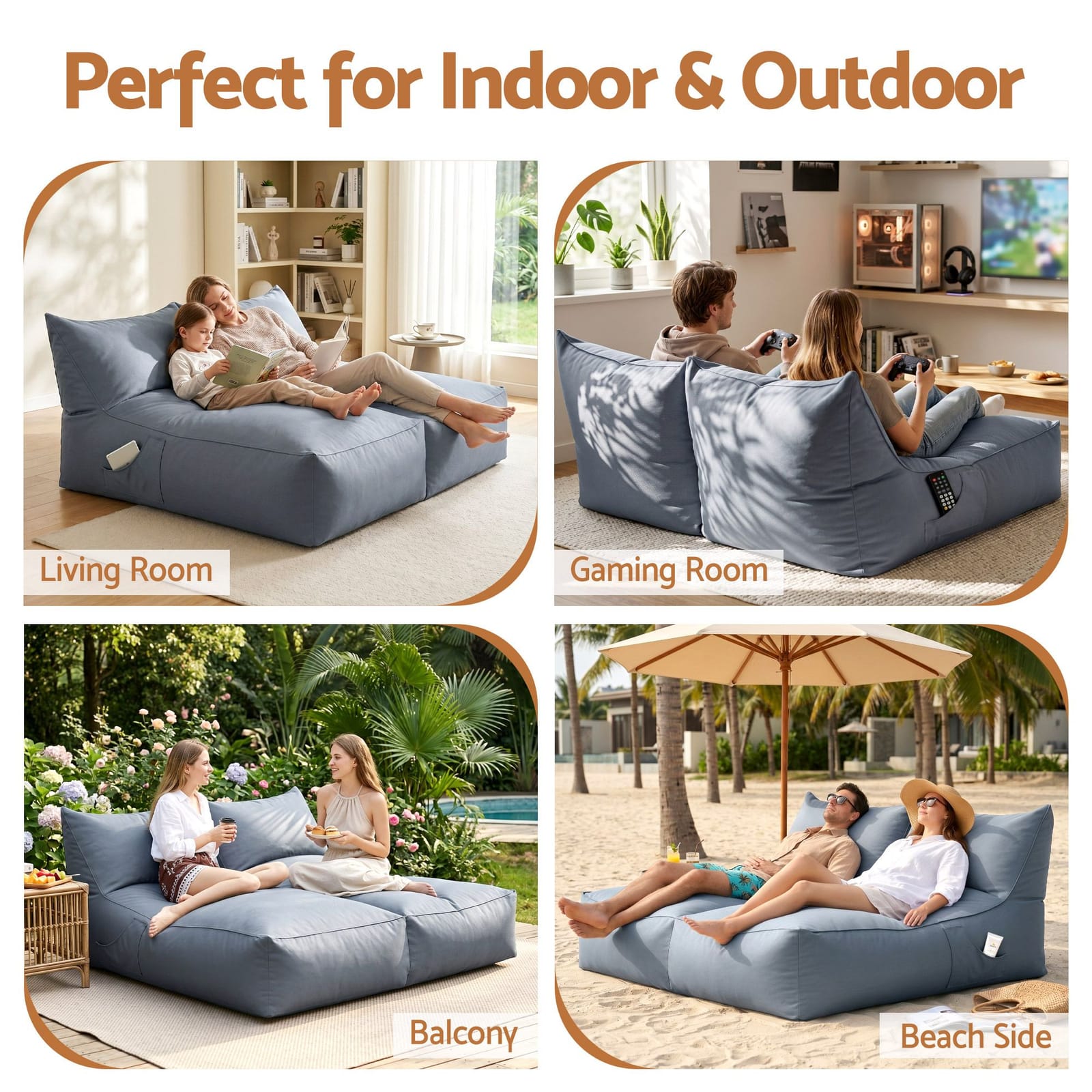Outdoor Bean Bag Chair Grey 150x160x80cm