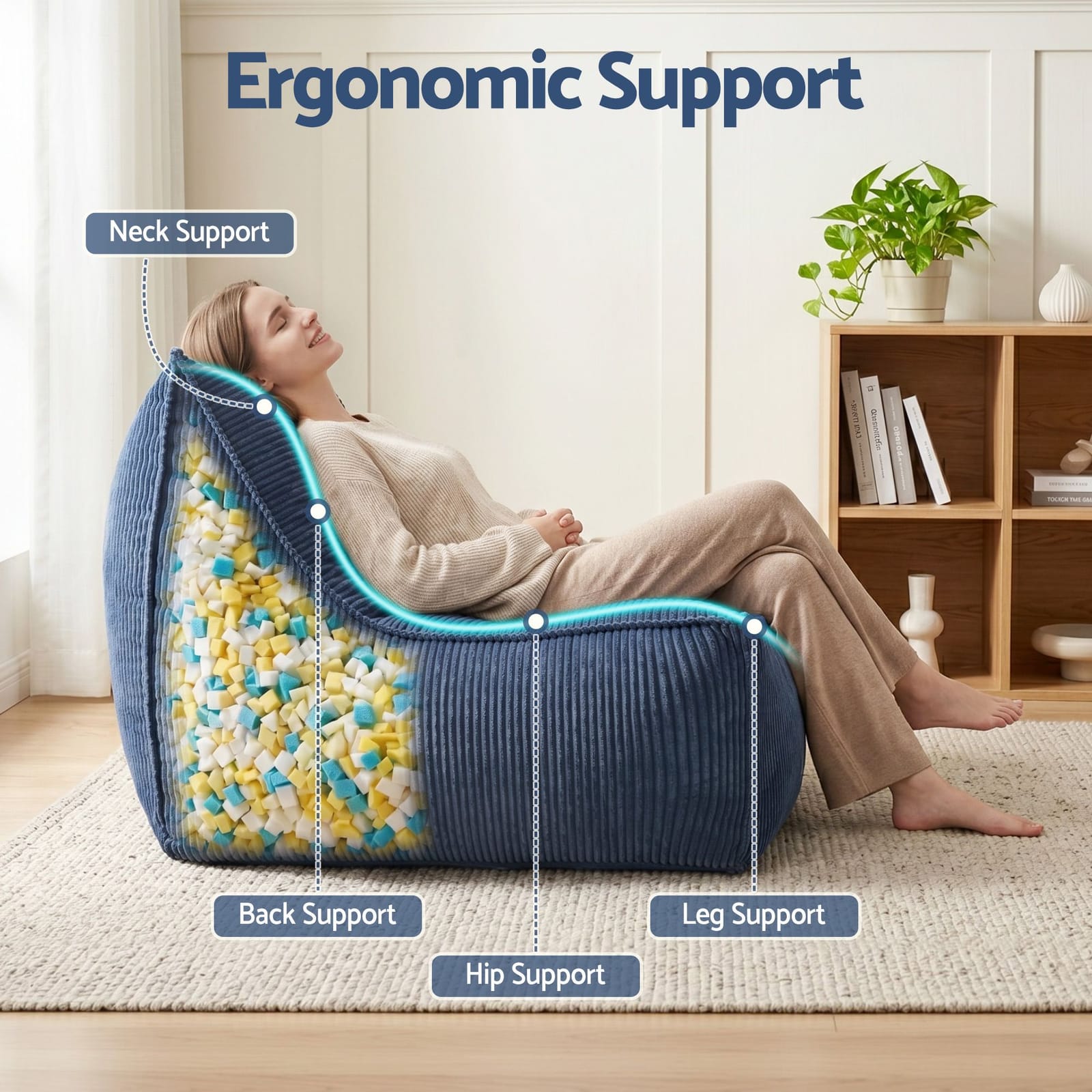 Bean Bag Chair Soft Corduroy 88x73x98cm