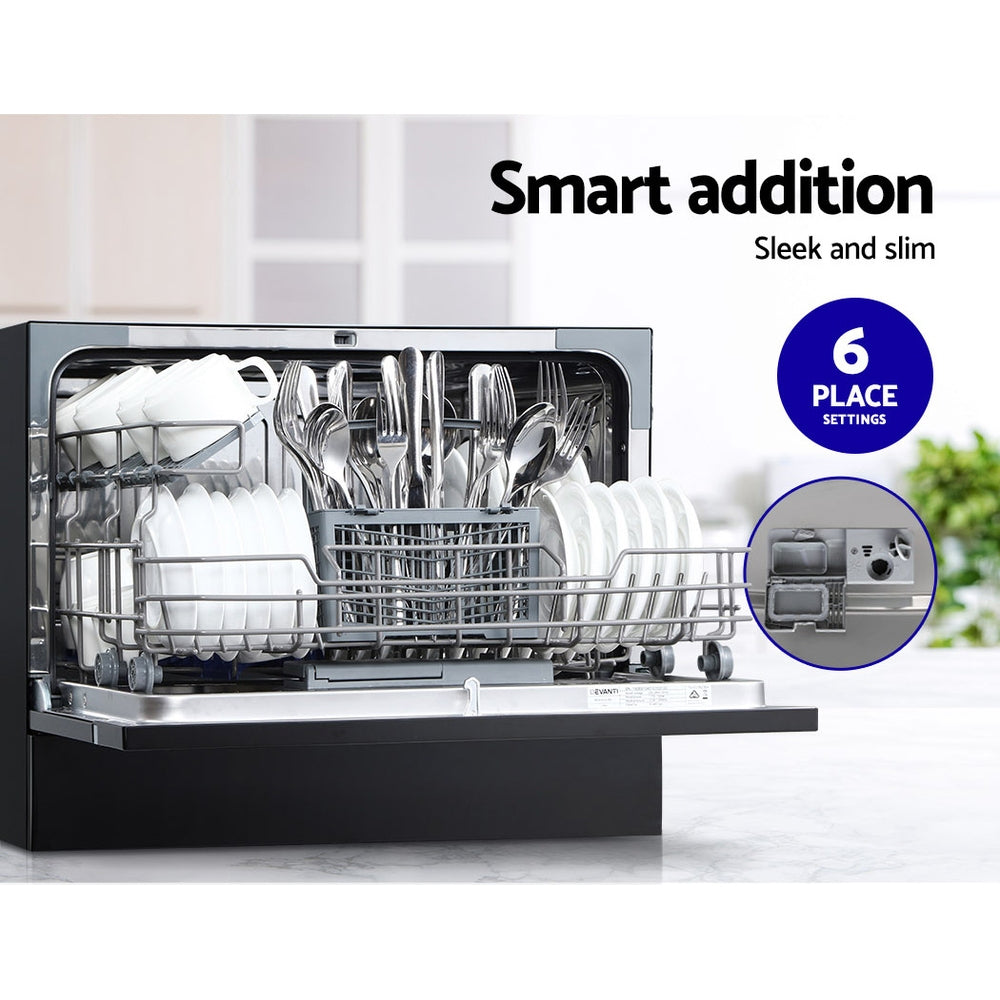 6 Place Setting Benchtop Dishwasher Counter Bench Top Black