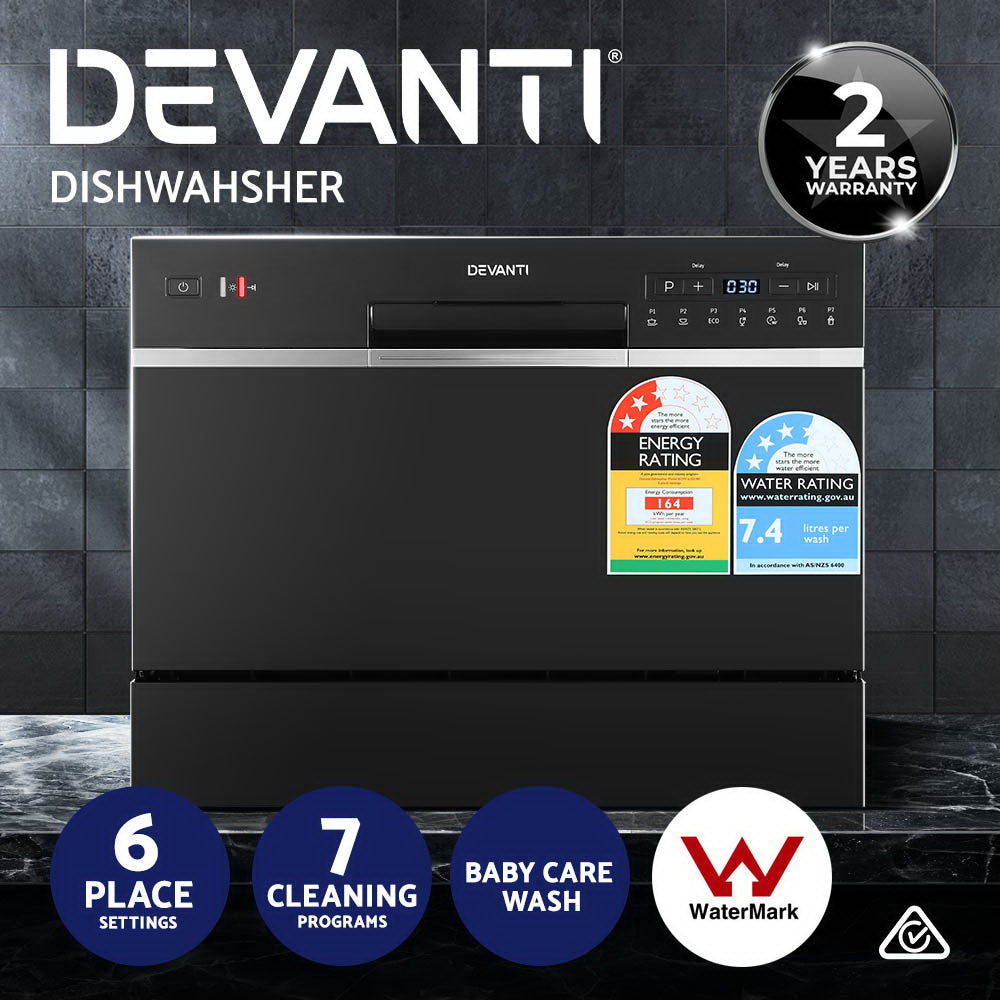 6 Place Setting Benchtop Dishwasher Counter Bench Top Black