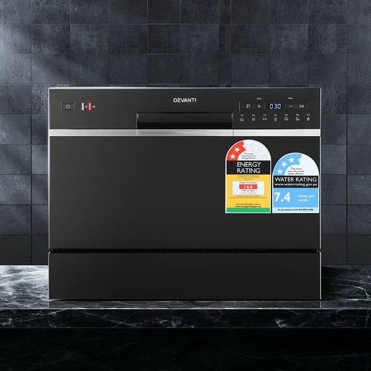 6 Place Setting Benchtop Dishwasher Counter Bench Top Black - Devanti Dish Washer Bdw