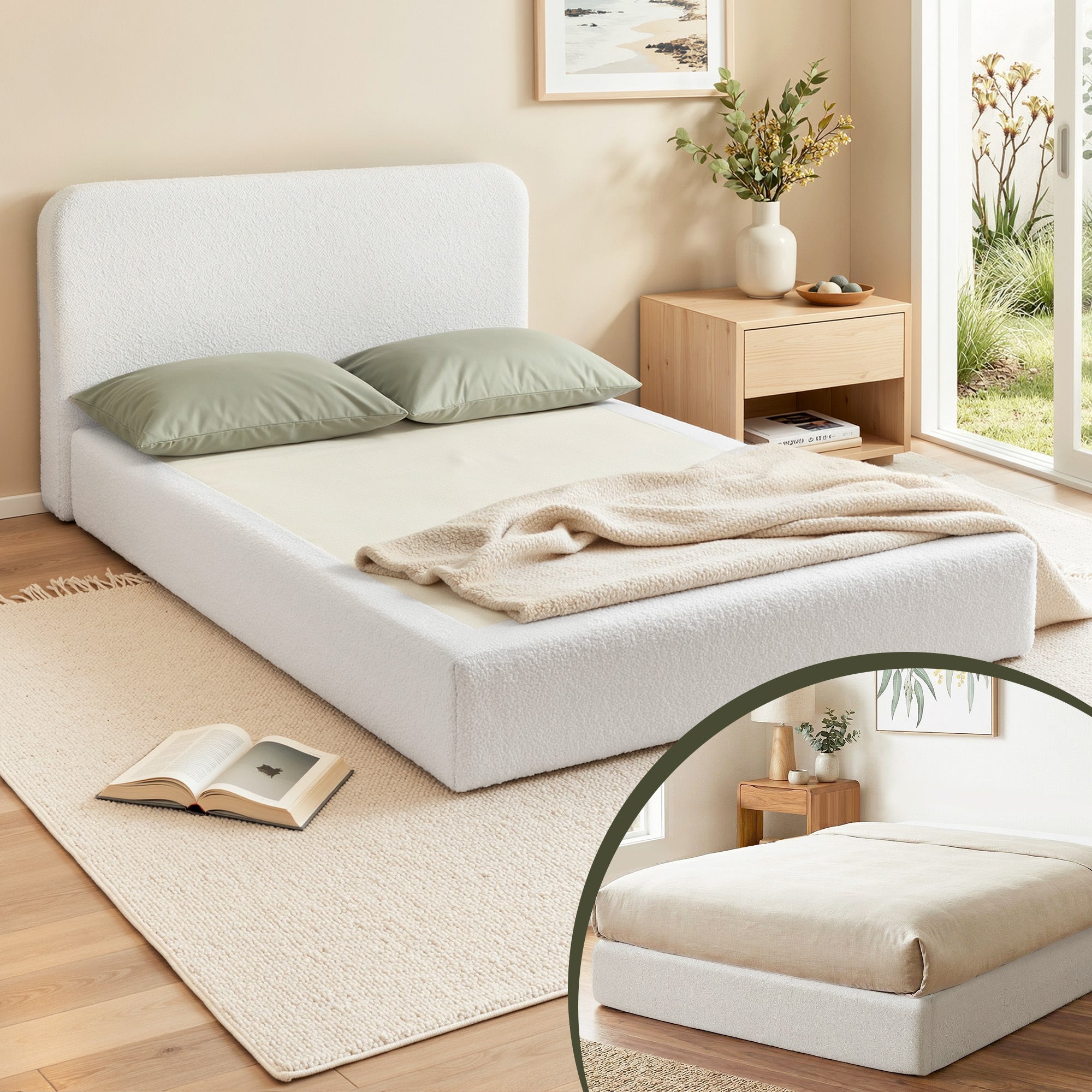 Artiss Double Bed Frame No Assembly Boucle Cream | Simpledeals
