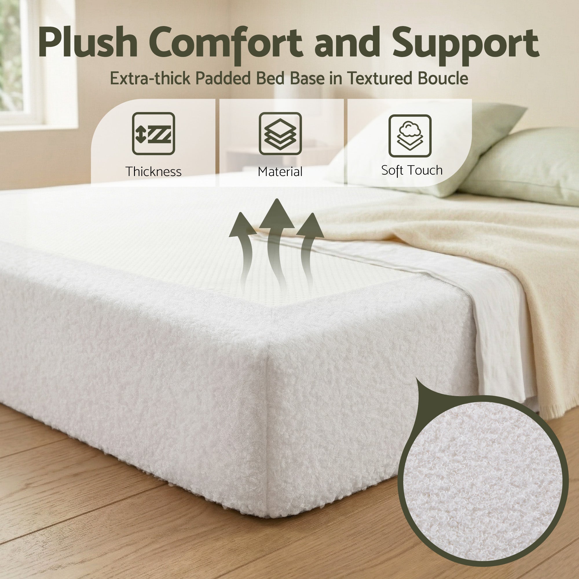 Artiss Double Bed Frame No Assembly Boucle Cream | Simpledeals