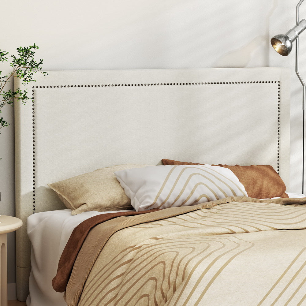 Bed Head Headboard King Fabric - RIVE Beige White with Fabric finish
