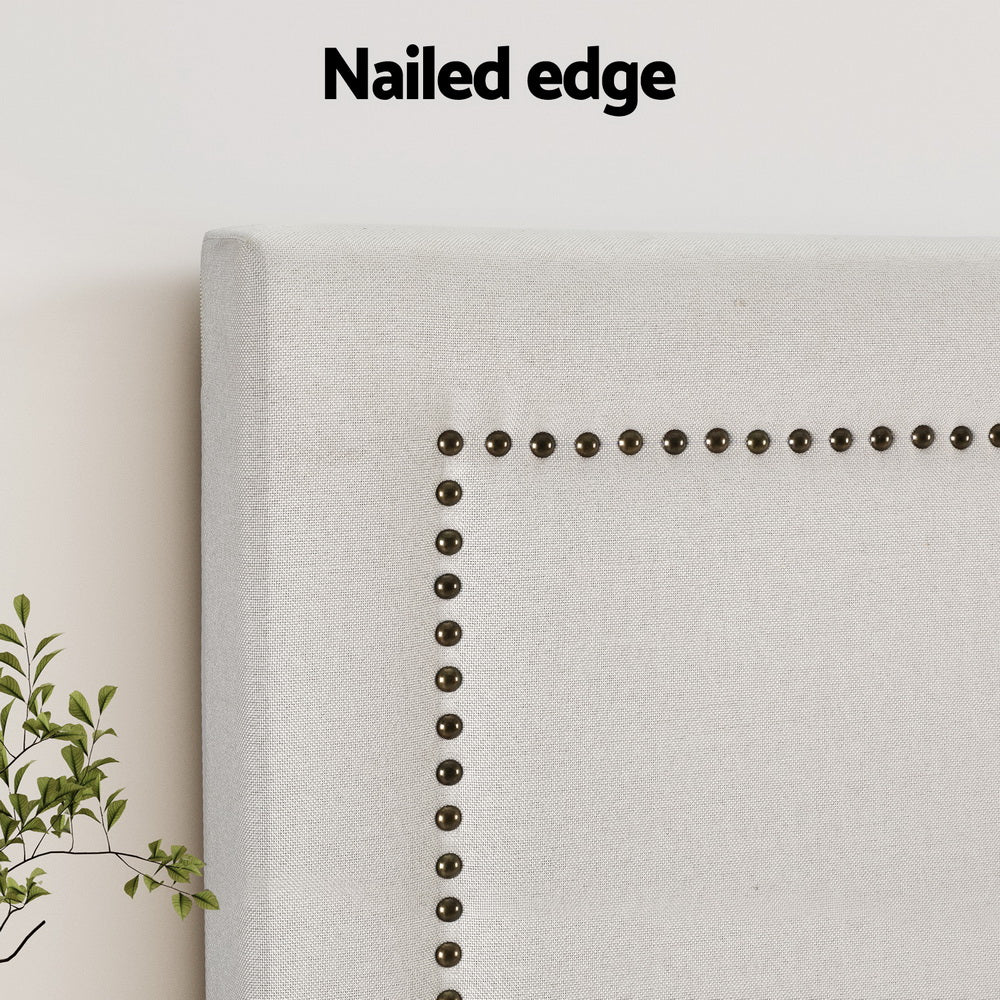 Queen Size - Bed Head Headboard King Fabric - RIVE Beige White