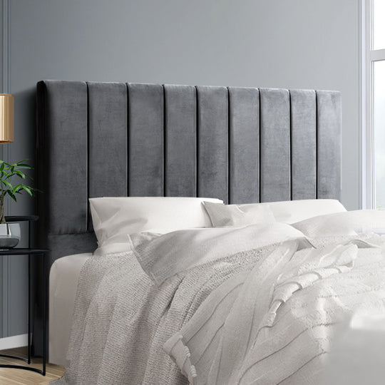 Bed Head Headboard Double Velvet - VELA Grey - Artiss Size Bedhead Frame