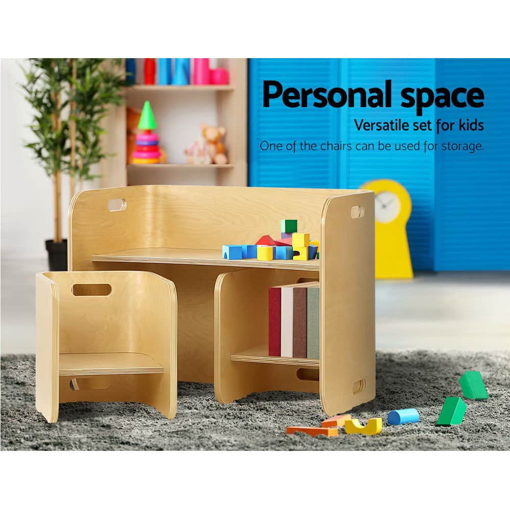 3Pcs Kids Table And Chairs Set Multifunctional Storage Desk