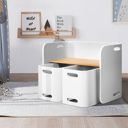 Outdoor Dining Sets - 3Pcs Kids Table And Chairs Set Multifunctional Storage Desk White