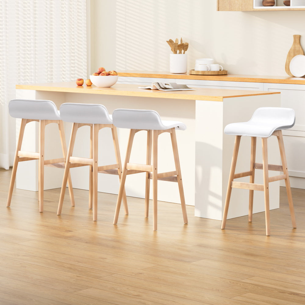 4x Bar Stools Wooden Stool White Stylish and Durable
