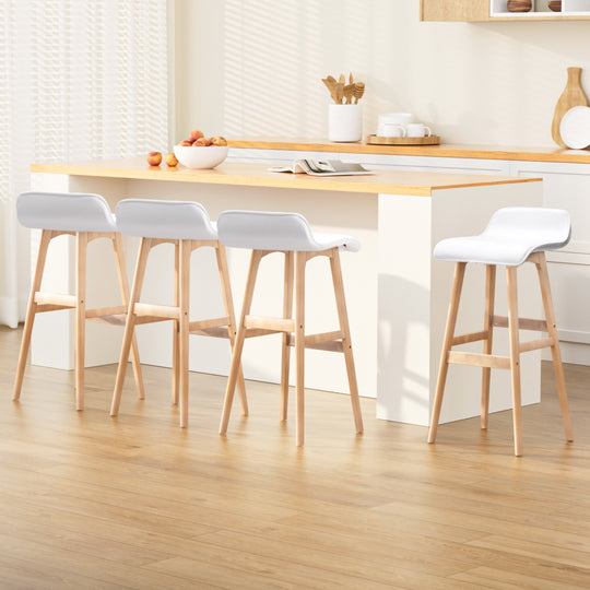 4x Bar Stools Wooden Stool White Stylish and Durable