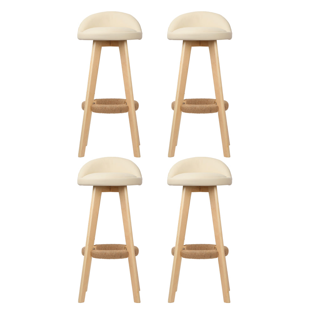 4x Bar Stools Padded Leather Wooden Beige Comfortable | Beige colour