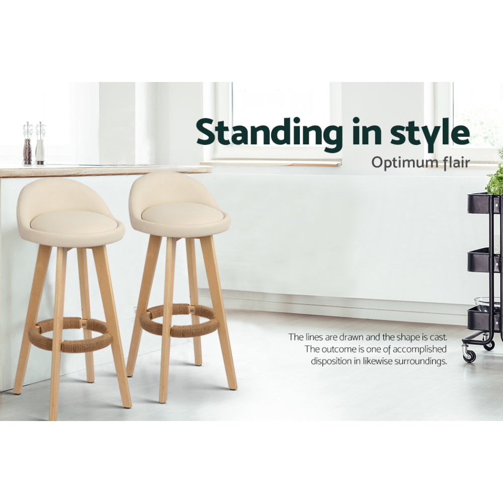 Artiss - 4x Bar Stools Padded Leather Wooden Beige Comfortable
