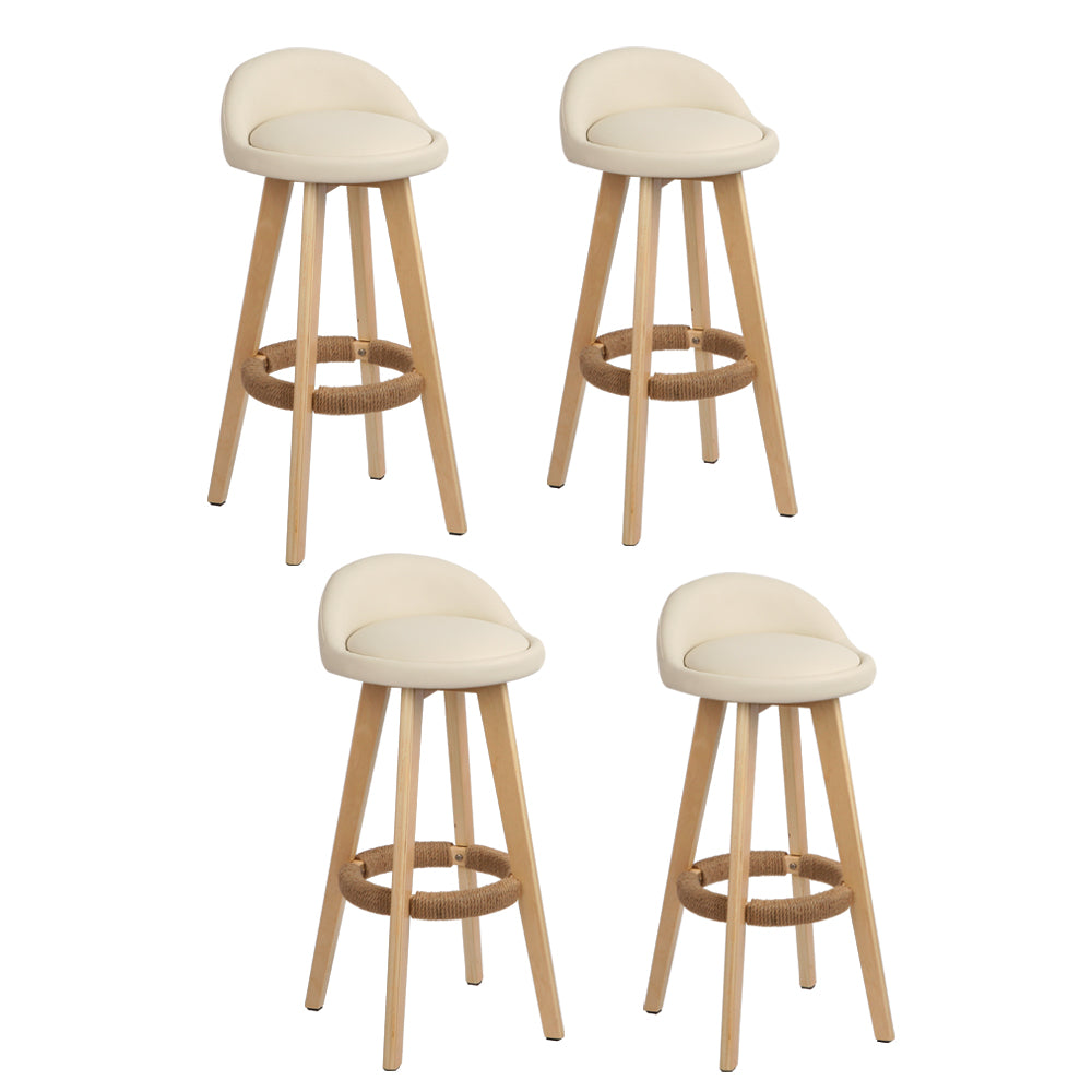 Leather finish - 4x Bar Stools Padded Leather Wooden Beige Comfortable