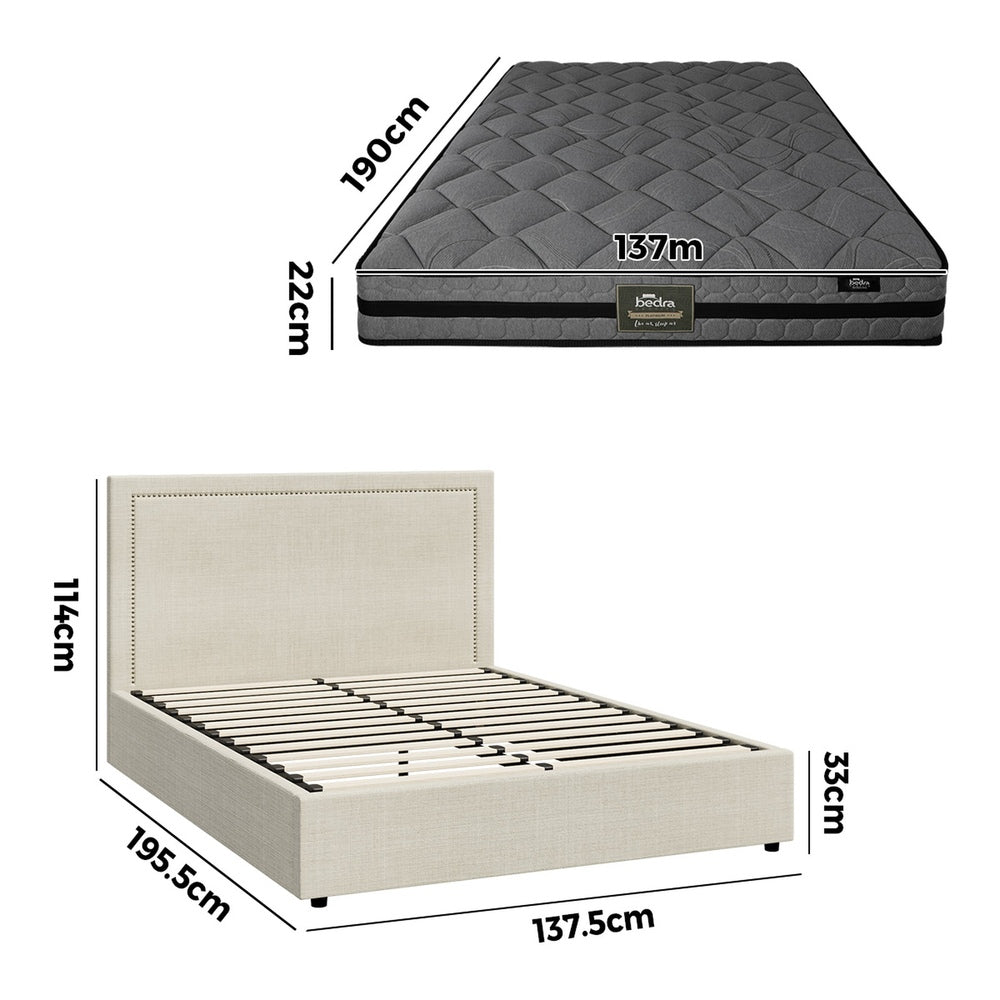 Storage Bed Frame With Mattress Set And Gas Lift Base D/Q