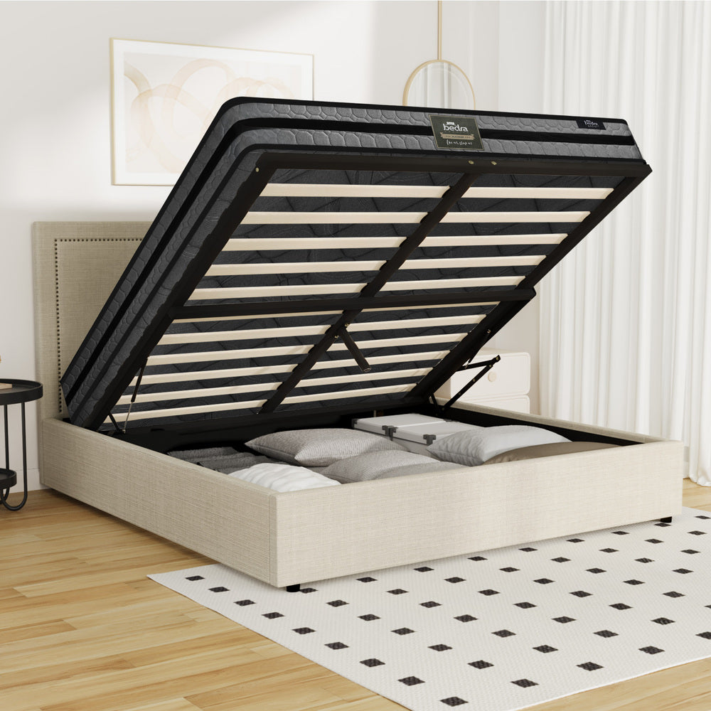Storage Bed Frame With Mattress Set And Gas Lift Base D/Q