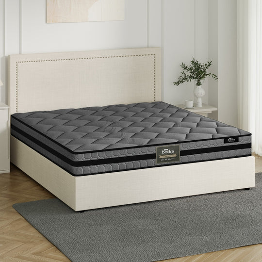 King Bed Frame With Mattress Set Featuring Gas Lift Storage Base For Bedroom Use