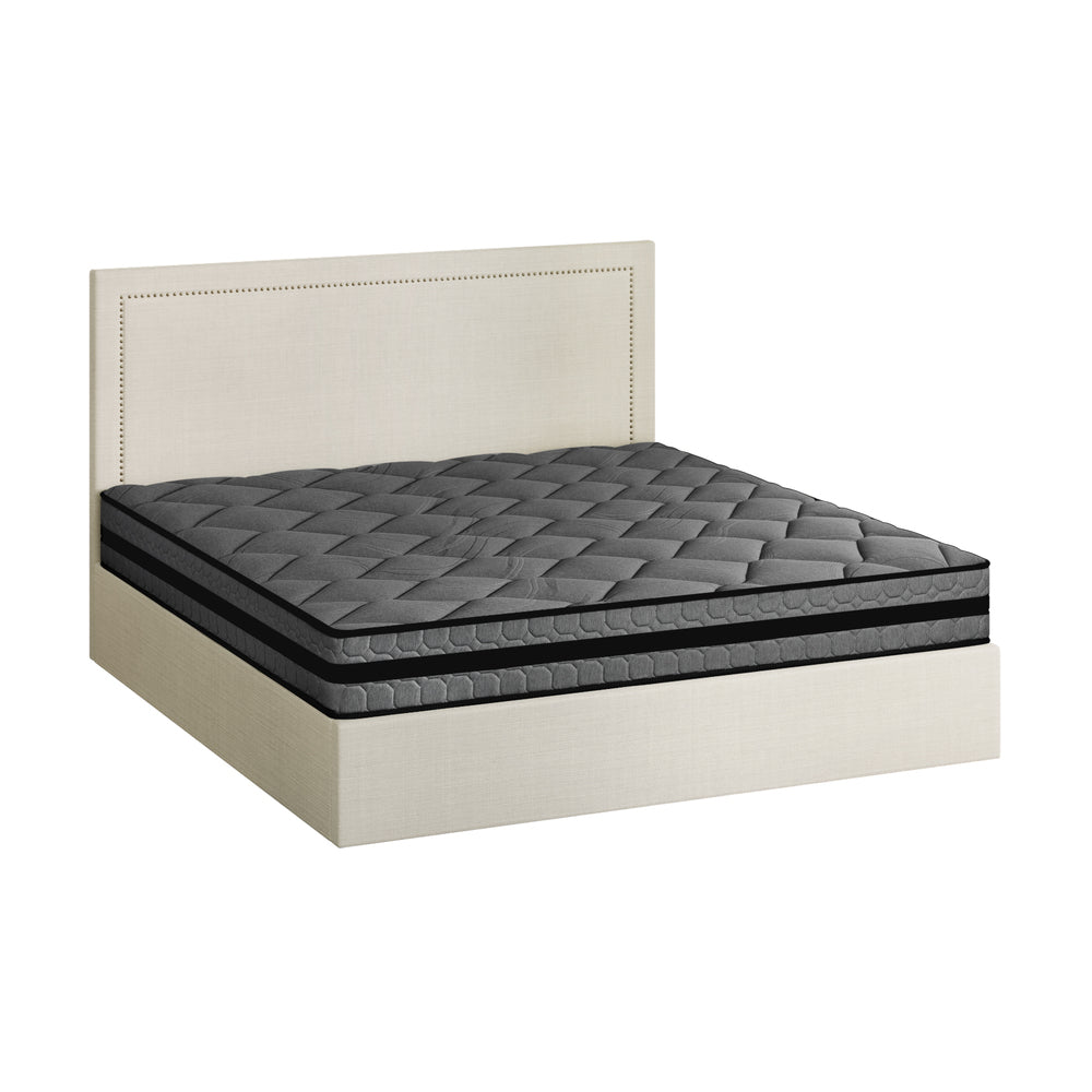King Bed Frame With Mattress Set Featuring Gas Lift Storage Base For Bedroom Use