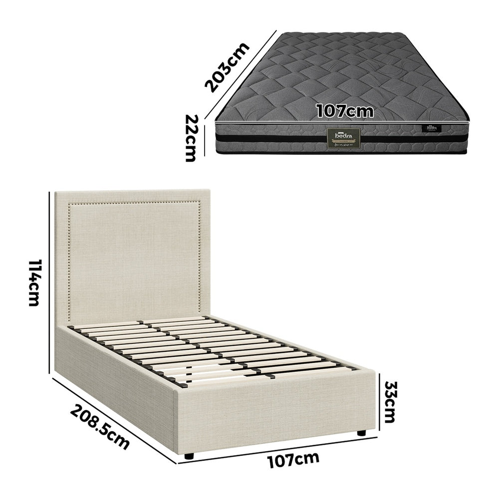 Bed Frame With Mattress Set And Gas Lift Storage Base For Bedroom Use King Single