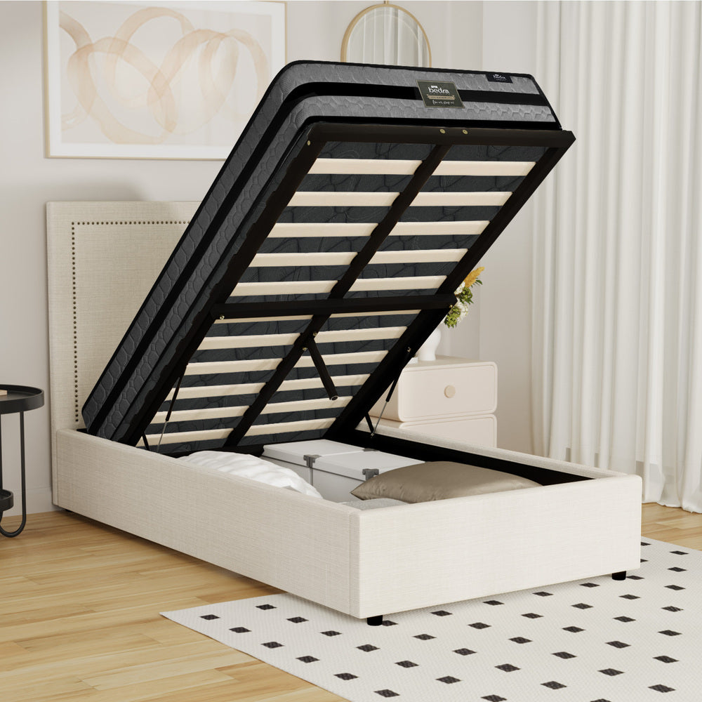 Bed Frame With Mattress Set And Gas Lift Storage Base For Bedroom Use King Single